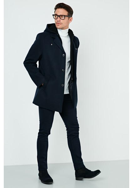 Çıkarılabilir Kapüşonlu Kırçıllı Slim Fit Kaşe Kaban Erkek KABAN 5841013 fırsatları