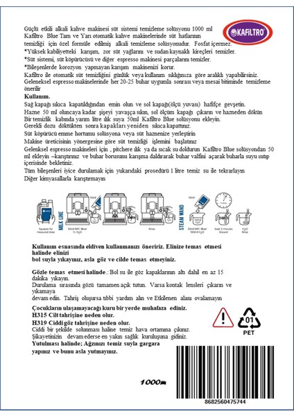 8682560475744 Blue Kahve Makinesi Süt Hatları Temizleyicisi modelleri