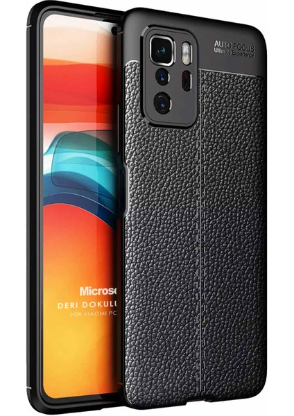 Xiaomi Poco X3 Gt Kılıf Deri Dokulu Silikon Siyah