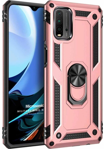 Xiaomi Redmi 9t Kılıf Military Ring Holder Rose Gold