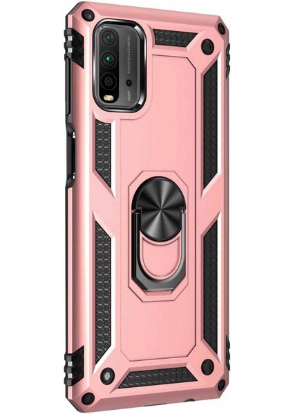 Xiaomi Redmi 9t Kılıf Military Ring Holder Rose Gold