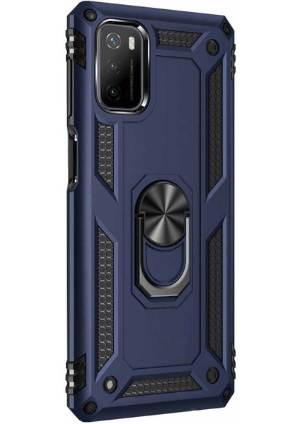 Xiaomi Poco M3 Kılıf Military Ring Holder Lacivert