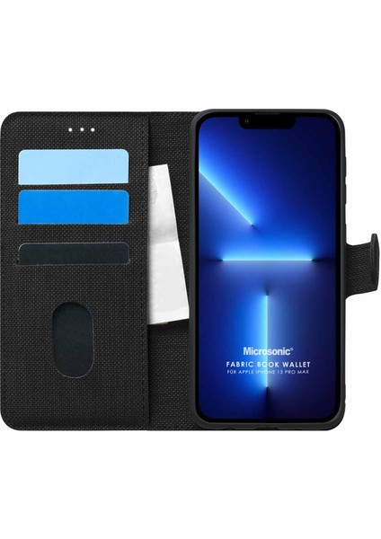 Appple iPhone 13 Pro Max Kılıf Fabric Book Wallet Siyah