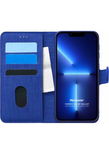 Appple iPhone 13 Pro Max Kılıf Fabric Book Wallet Lacivert