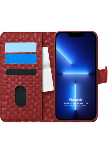 Appple iPhone 13 Pro Max Kılıf Fabric Book Wallet Kırmızı