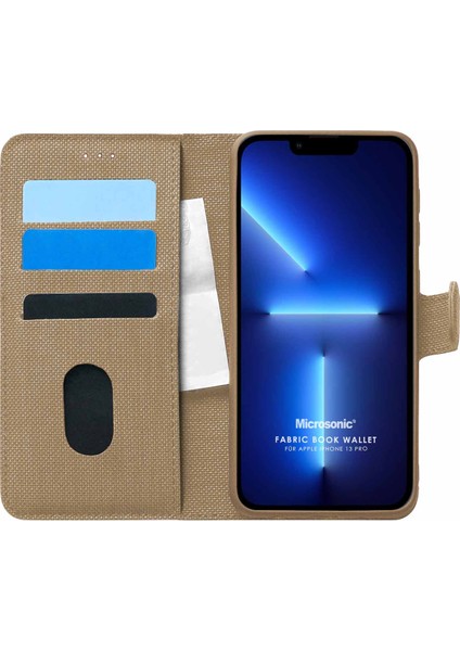 Appple iPhone 13 Pro Kılıf Fabric Book Wallet Gold