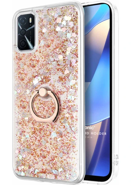 Oppo A16 Kılıf Glitter Liquid Holder Gold