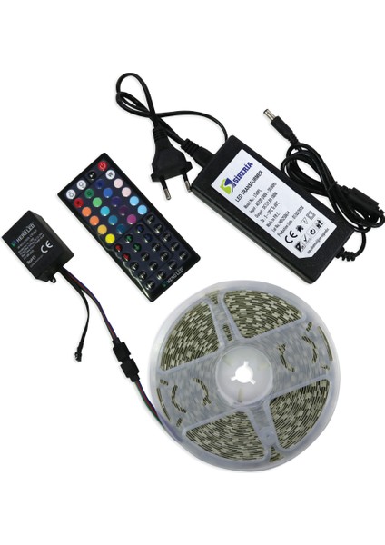 10 M 16 Renkli Rgb Set Şerit LED + Adaptör + Kumanda 10 M Rgb Şerit LED Set