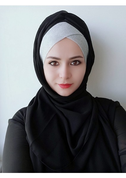 Kadın Modern Tek Bant Simli Hazır Şal Siyah-Gümüş fiyatları