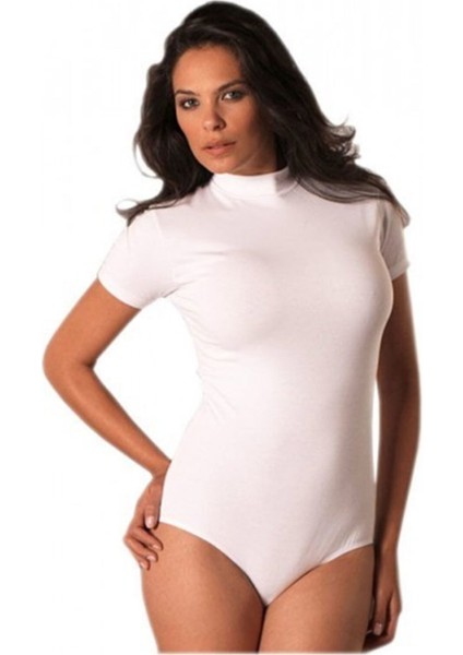 Anıt Likralı Pamuklu Balıkçı Yaka Kısa Kol Çıtçıtlı Body Beyaz