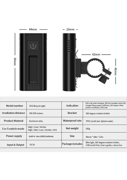 Şarj Edilebilir Su Geçirmez Bisiklet Işığı