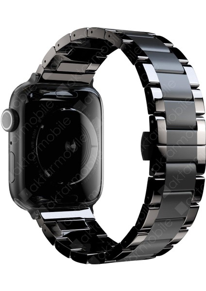 Apple Watch 7 6 Se 5 4 3 2 1 - 38 / 40 / 41 mm Uyumlu Seramik Metal Kordon Premium Seramik Kayış - Siyah fiyatları