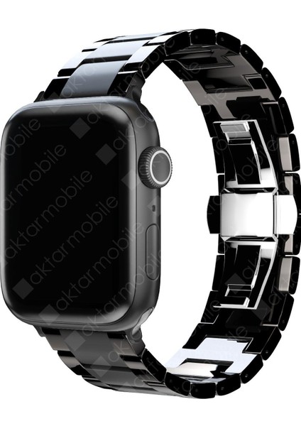 Apple Watch 7 6 Se 5 4 3 2 1 - 38 / 40 / 41 mm Uyumlu Seramik Metal Kordon Premium Seramik Kayış - Siyah modelleri