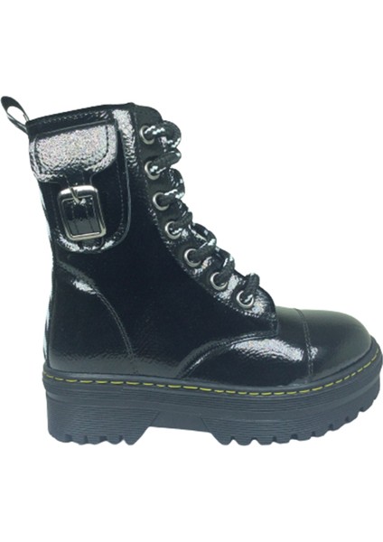 Ortopedikal Turkuaz Patik Kız Çocuk Bot Siyah Rugan Fermuarlı ve Bağcıklı Ortopedik Anatomik