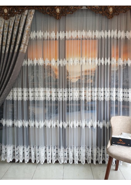 Lüks Tül Perde Brode 2 Işlem Beyaz Rengi - Pile 1e 2.,5 Sıklığı .en 500 , Boy 270
