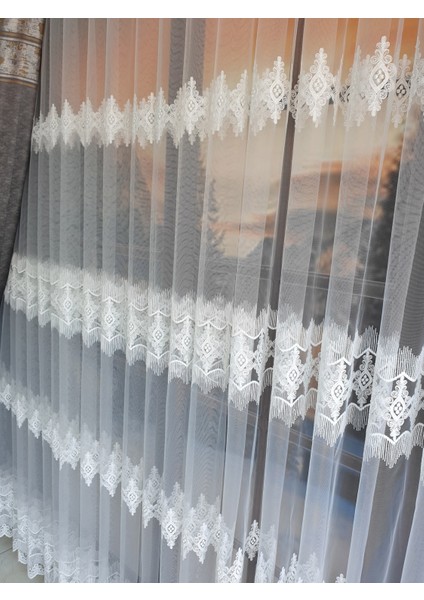 Lüks Tül Perde Brode 2 Işlem Beyaz Rengi - Pile 1e 2.,5 Sıklığı .en 500 , Boy 270 fiyatları