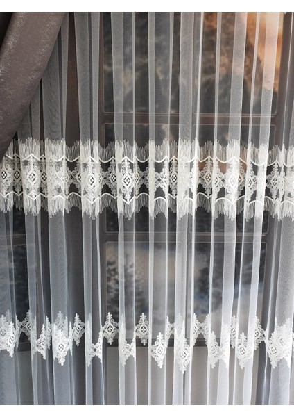 Lüks Tül Perde Brode 2 Işlem Beyaz Rengi - Pile 1e 2.,5 Sıklığı .en 500 , Boy 270 modelleri