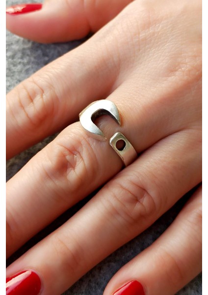 Antik Gümüş Kaplama Takım Anahtarı Şekilli El Yapımı Ayarlanabilir Yüzük