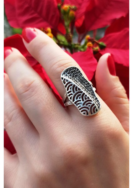 Antik Gümüş Kaplama Motif Şekilli El Yapımı Ayarlanabilir Yüzük