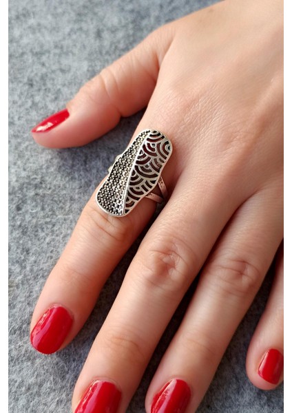 Antik Gümüş Kaplama Motif Şekilli El Yapımı Ayarlanabilir Yüzük modelleri