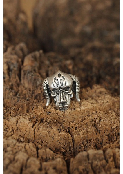 Boynuzlu Kuru Kafa Figürlü Ayarlanabilir Erkek Yüzük fiyatları
