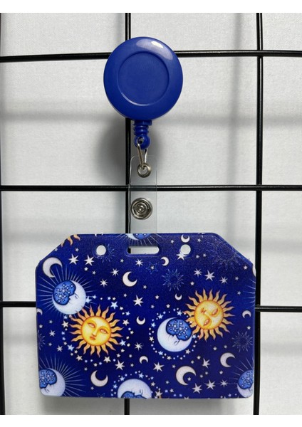 Lacivert Güneş Ay Desen Yaka Kart Kılıfı