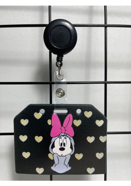 Siyah Love Minnie Mouse Yan Yaka Kart Kılıfı