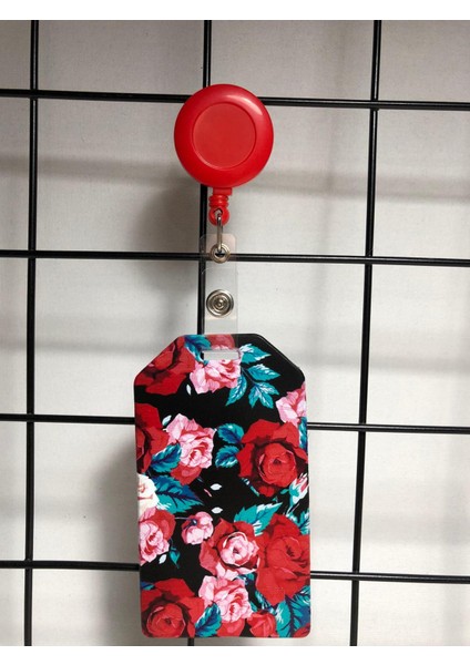 Kırmızı Gül Desen Dik Yaka Kart Kılıfı