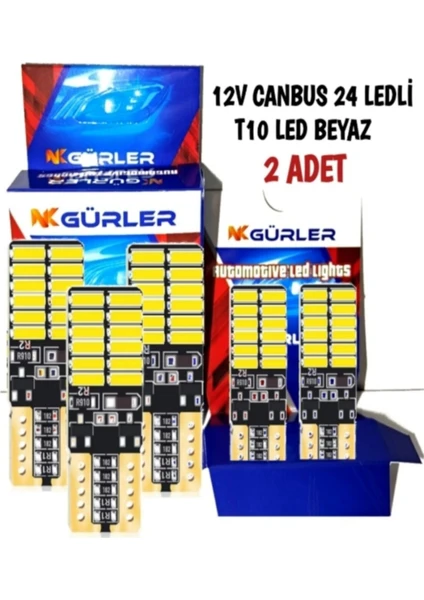 Gürler Oto Aksesuar T10 LED Ampül 24-Ledli 12V 5W Park LED Plaka LED Beyaz 2 Adet