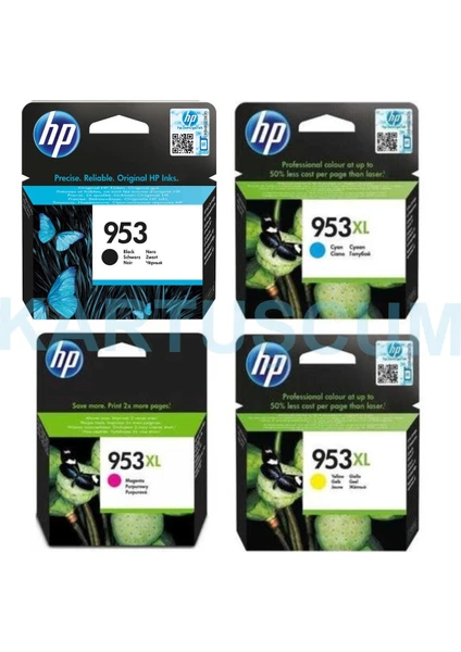 Hp 953 + 953XL Sarı Kırmızı Mavi Siyah Kartuş Seti - Officejet Pro 7720/7730/7740/8210