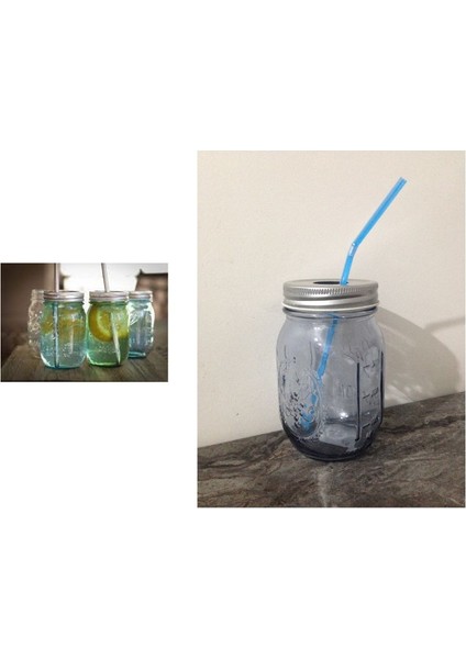 Sıa Pipetli Cam Kupa Bardak,mavi 8X8X10 cm 420 ml