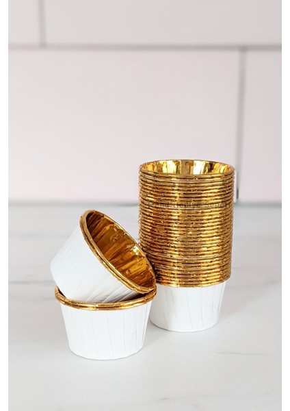 Beyaz Gold Muffin Kek Kapsülü Cupcake Kalıbı 25'li