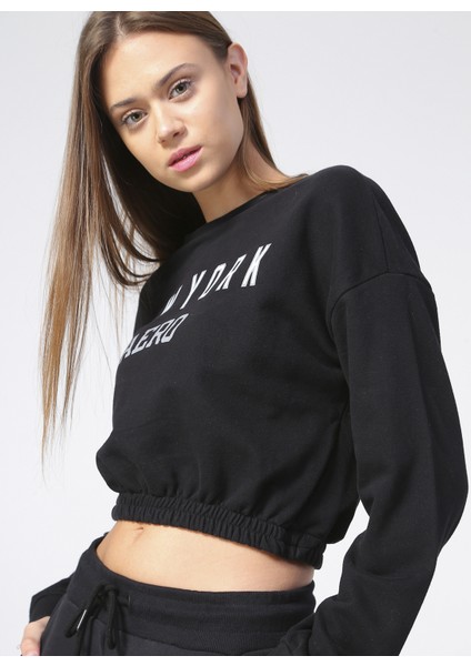 K-LEMON Bisiklet Yaka Uzun Kol Siyah Kadın Sweatshirt