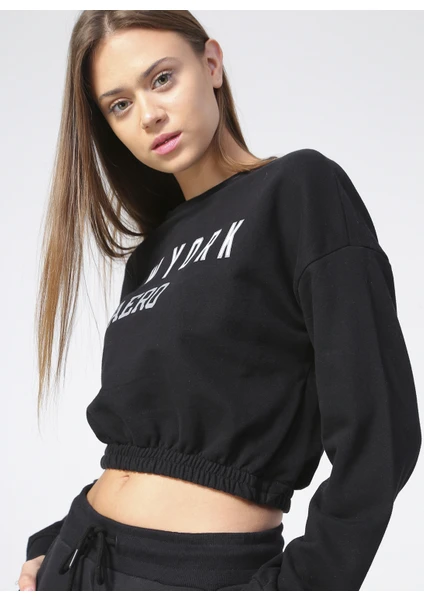 K-LEMON Bisiklet Yaka Uzun Kol Siyah Kadın Sweatshirt