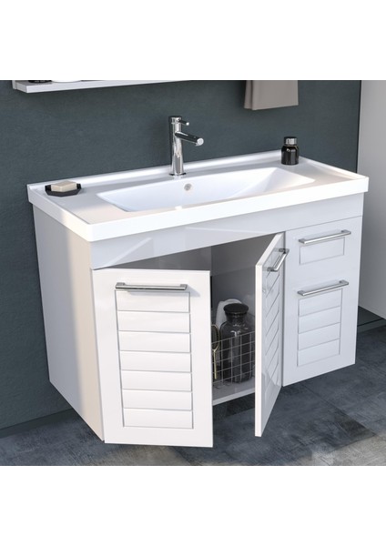 Perge 100 cm Beyaz Banyo Dolabı Alt Modül ve Lavabo