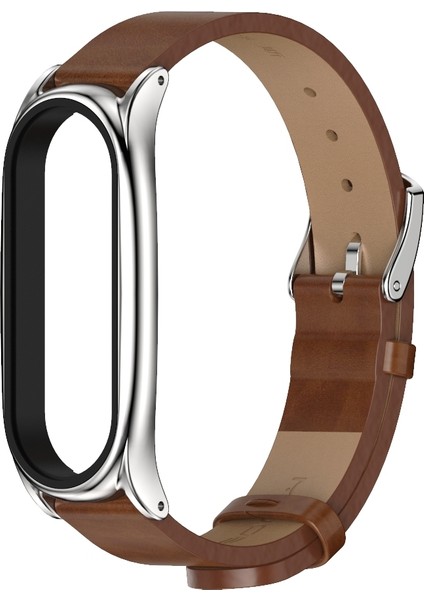 Xiaomi Mi Band Için Metal Kabuk ile Çılgın At Kayışı 6/5/4/3 Kahverengi Gümüş (Yurt Dışından)