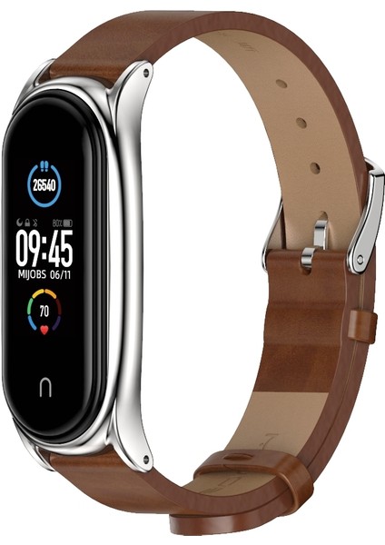 Xiaomi Mi Band Için Metal Kabuk ile Çılgın At Kayışı 6/5/4/3 Kahverengi Gümüş (Yurt Dışından)