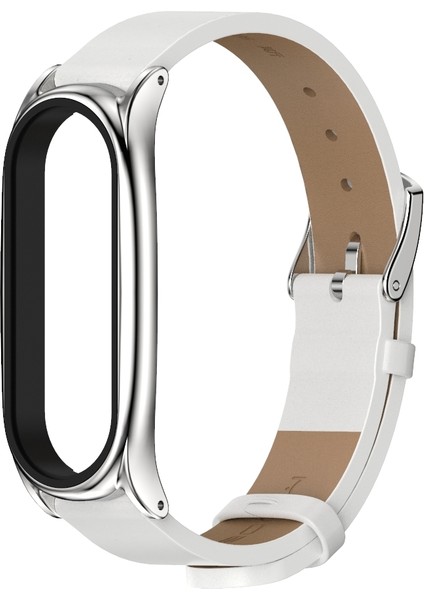 Xiaomi Mi Band Için Metal Kabuk ile Çılgın At Kayışı 6/5/4/3 Kahverengi Gümüş (Yurt Dışından)