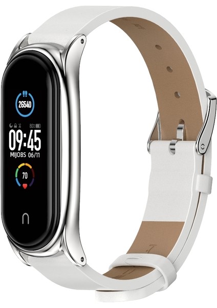 Xiaomi Mi Band Için Metal Kabuk ile Çılgın At Kayışı 6/5/4/3 Kahverengi Gümüş (Yurt Dışından)
