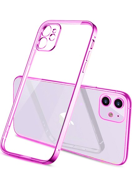 Apple iPhone 11 6.1inç Renkli Kenar Şeffaf Kılıf Kamera Korumalı Silikon Kılıf