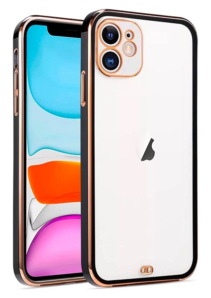 Apple iPhone 12 6.1inç Gold Çerçeve Kamera Korumalı Silikon Bumper Kılıf