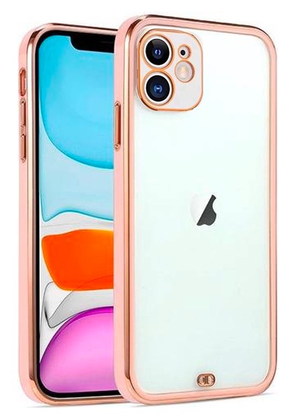 Apple iPhone 12 6.1inç Gold Çerçeve Kamera Korumalı Silikon Bumper Kılıf