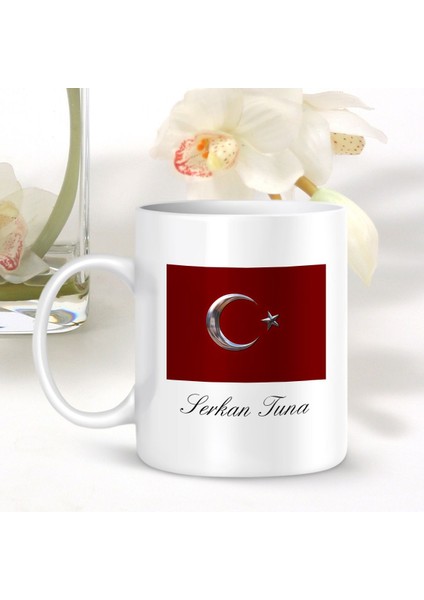 Kişiye Özel Türk Bayraklı Beyaz Kupa Bardak - 002