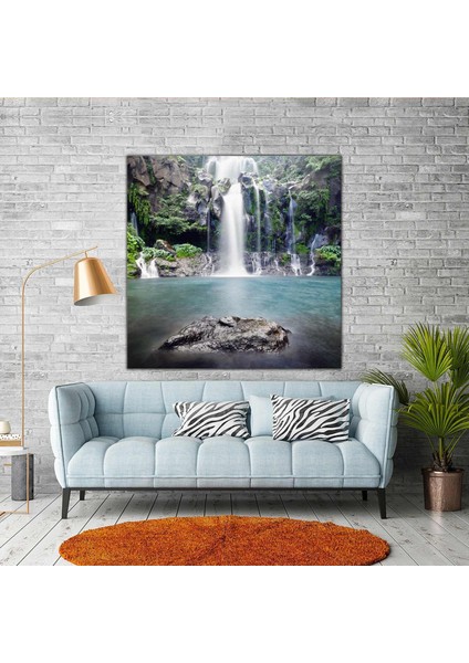 Şelale Orman Manzara Doğa Ağaçlar Yeşil Huzur Kanvas Tablo