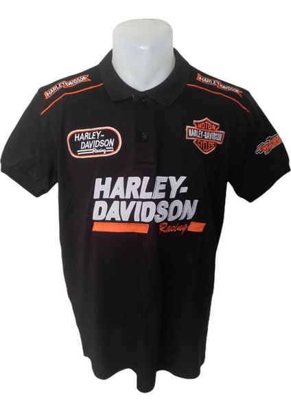 Erkek Polo Yakalı Harley Davidson Baskılı Aplikeli Kısa Kollu Siyah Tişört Etp-Hd fiyatları