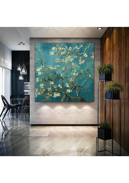 Yağlı Boya Efektli Çiçek Açmış Ağaç Modern Dekoratif Kanvas Tablo