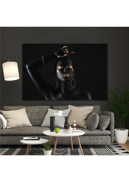 Afrikalı Siyahi Zenci Altın Küpeli Kadın Gold Takı African Woman Kanvas Tablo