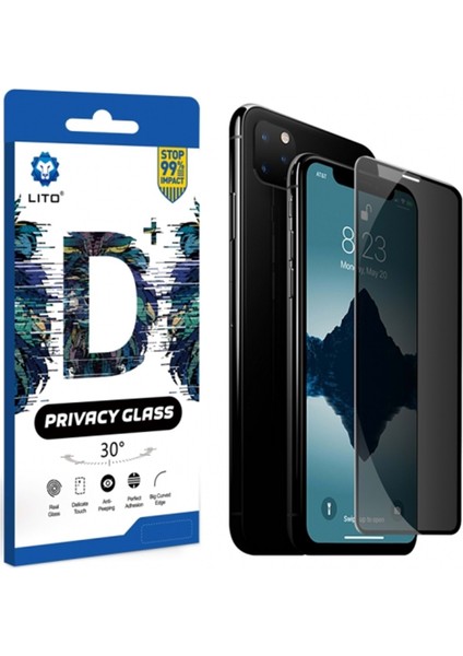D+ iPhone 12 Pro Max 6.7" Privacy Ekran Koruyucu Siyah
