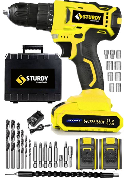58VF 8mah Çift Akülü Vidalama New Technology Şarjlı Matkap Seti 27 Parçalı