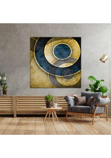Soyut Halkalar Çember Gold Altn Mavi Modern Dekarasyon Kanvas Tablo